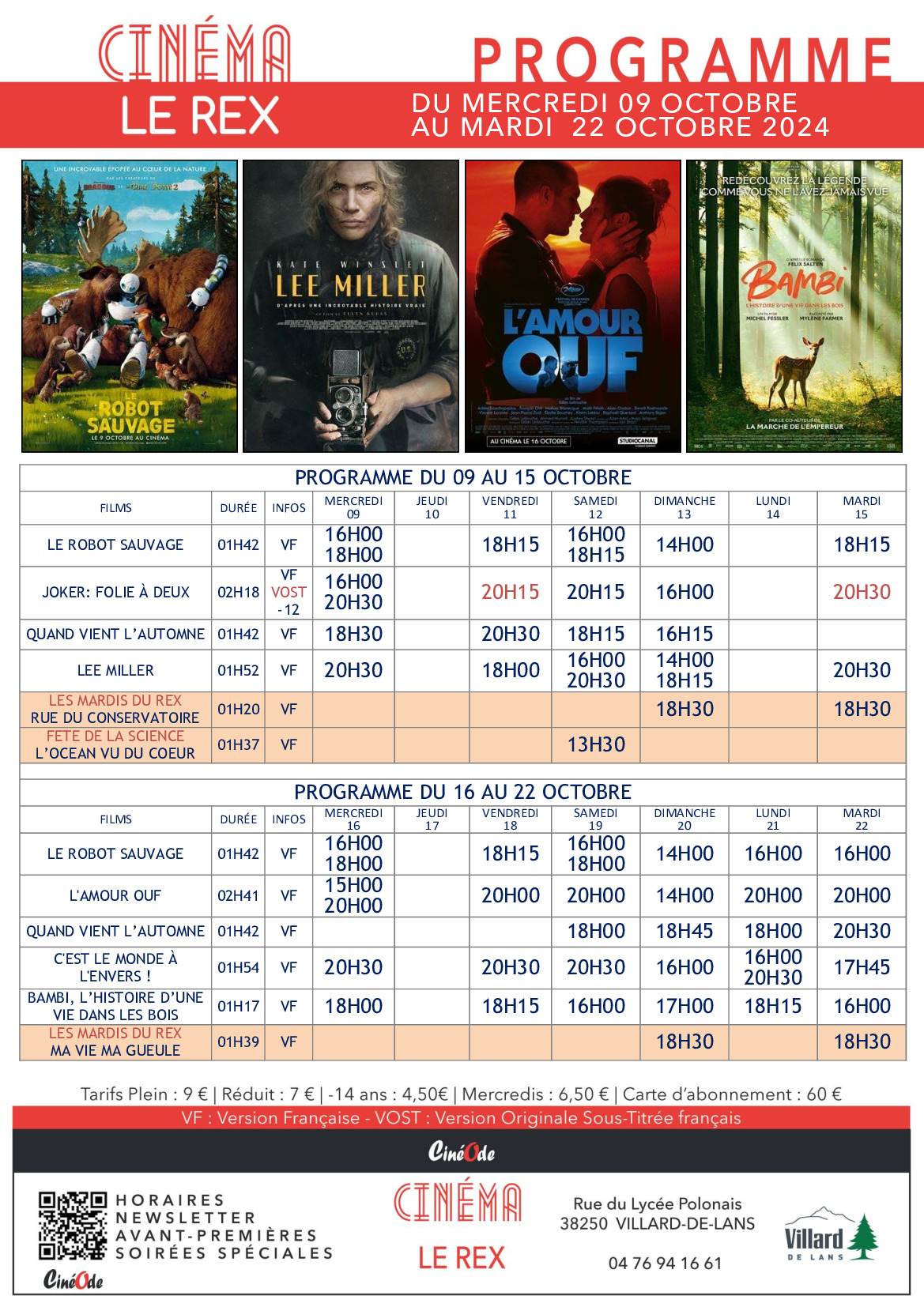 PROGRAMME DU CINÉMA LE REX