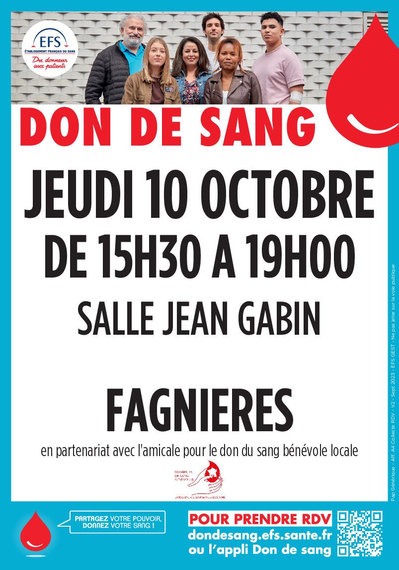 Don du sang le jeudi 10 Octobre 2024