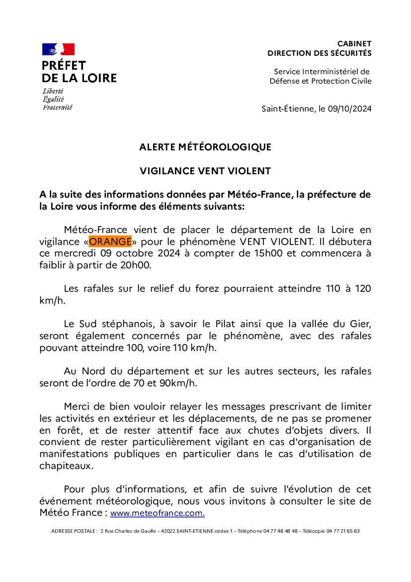 ALERTE METEO - VIGILANCE VENT VIOLENT