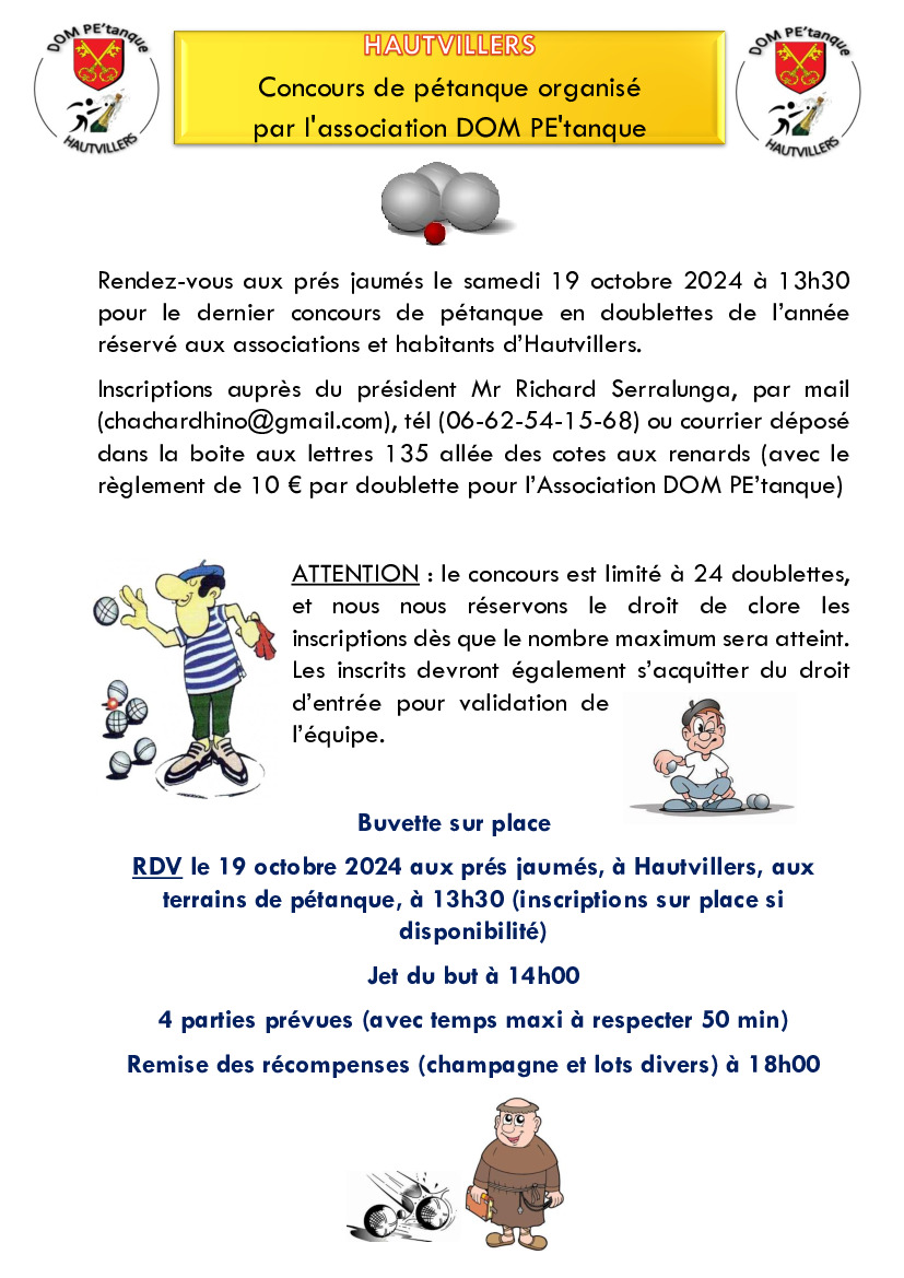 Concours de pétanque samedi 19 octobre