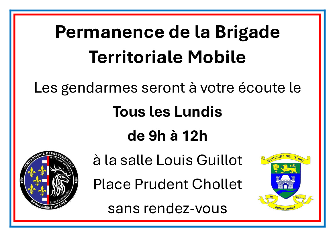 Permanence de la brigade mobile tous les lundis de 9h à 12h