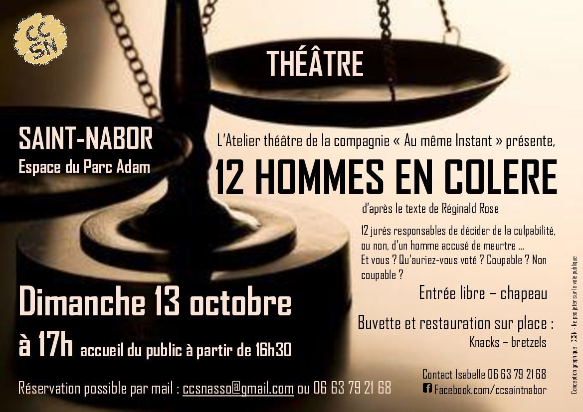 THEÂTRE « 12 hommes en colère » - Dimanche 13 octobre à 17h