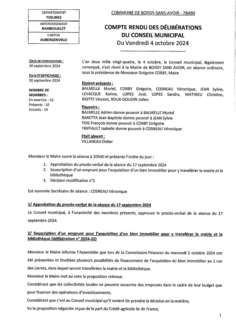 Compte rendu Conseil municipal