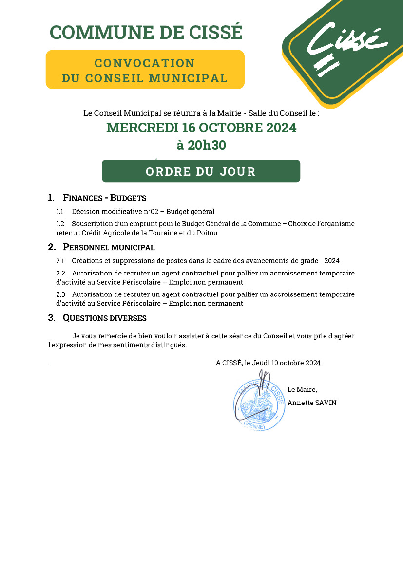 CONSEIL MUNICIPAL - OCTOBRE 2024