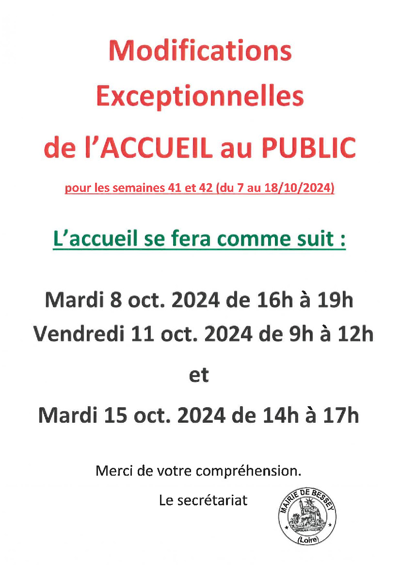 MAIRIE de BESSEY : information IMPORTANTE