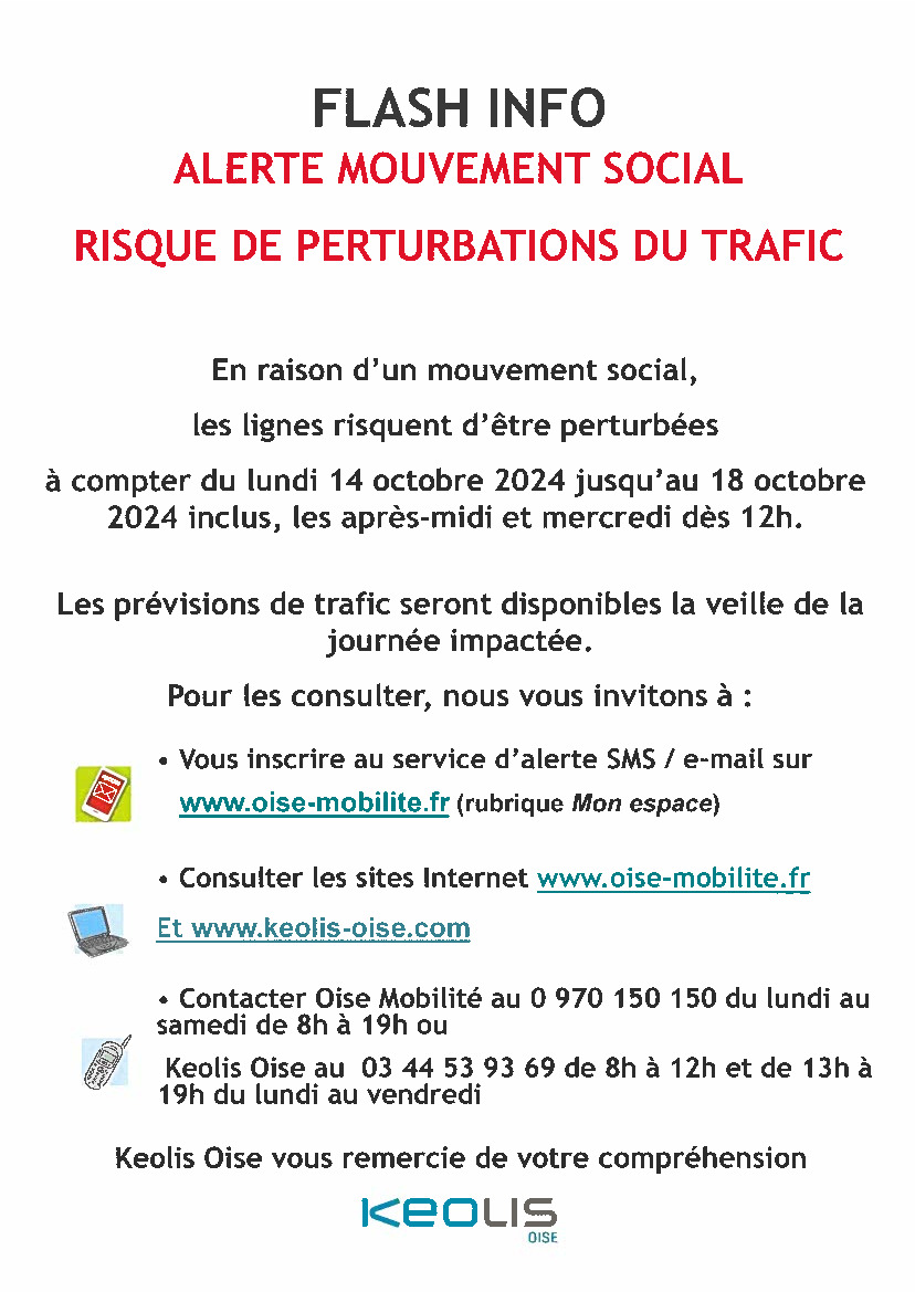 ALERTE MOUVEMENT SOCIAL KEOLIS