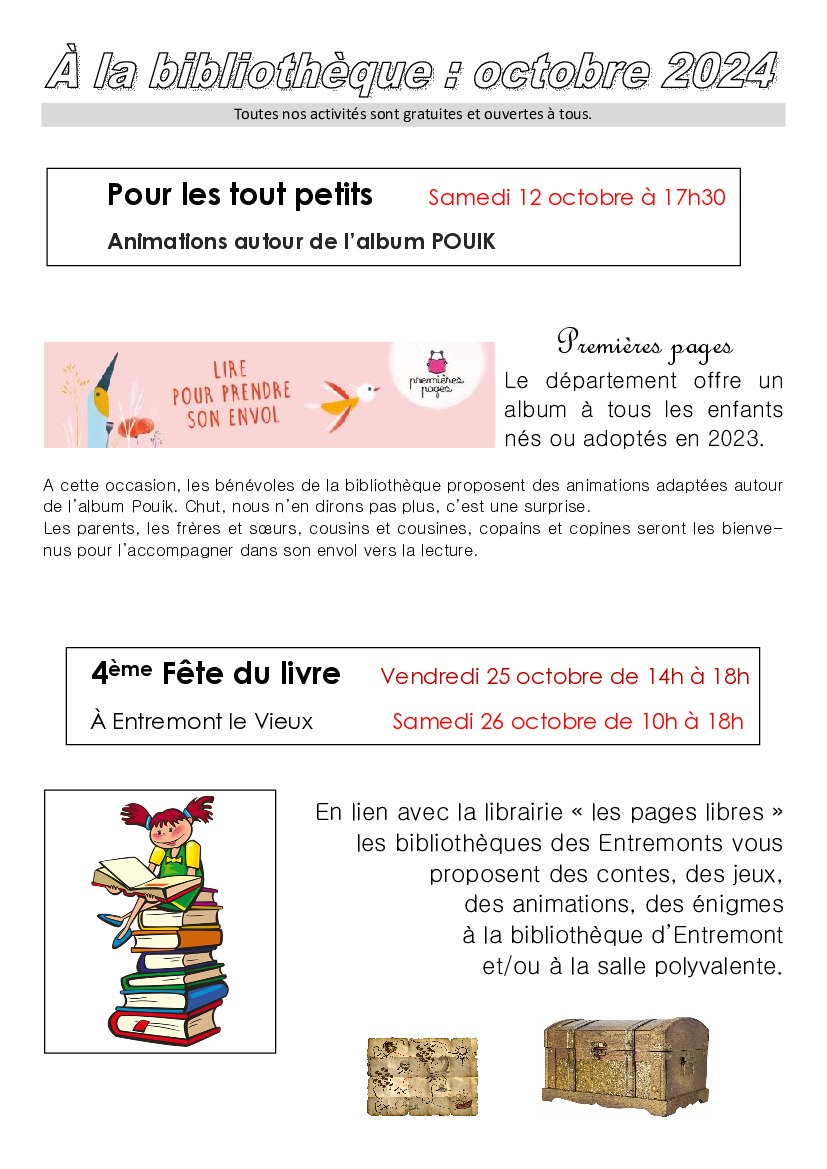 Les activités du mois d'octobre à la bibliothèque