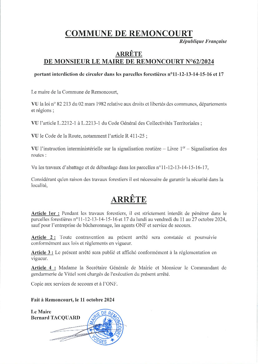 Parcelles forestières 11 à 17 : interdiction de circulation