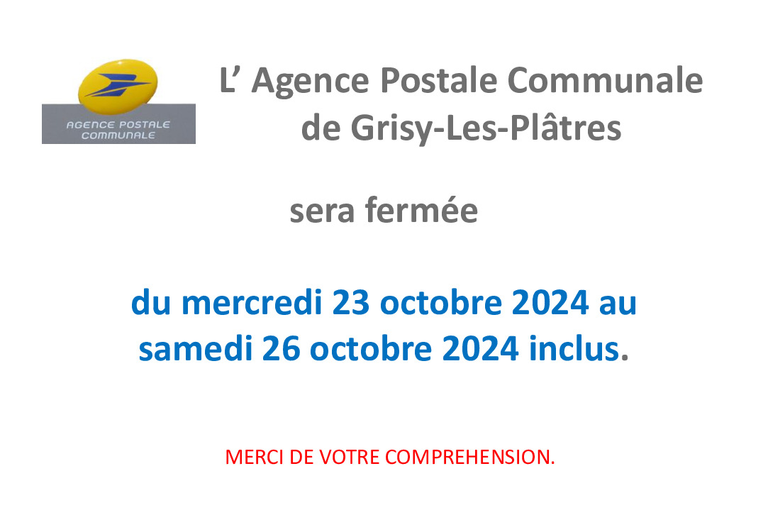 FERMETURE AGENCE POSTALE DE GRISY