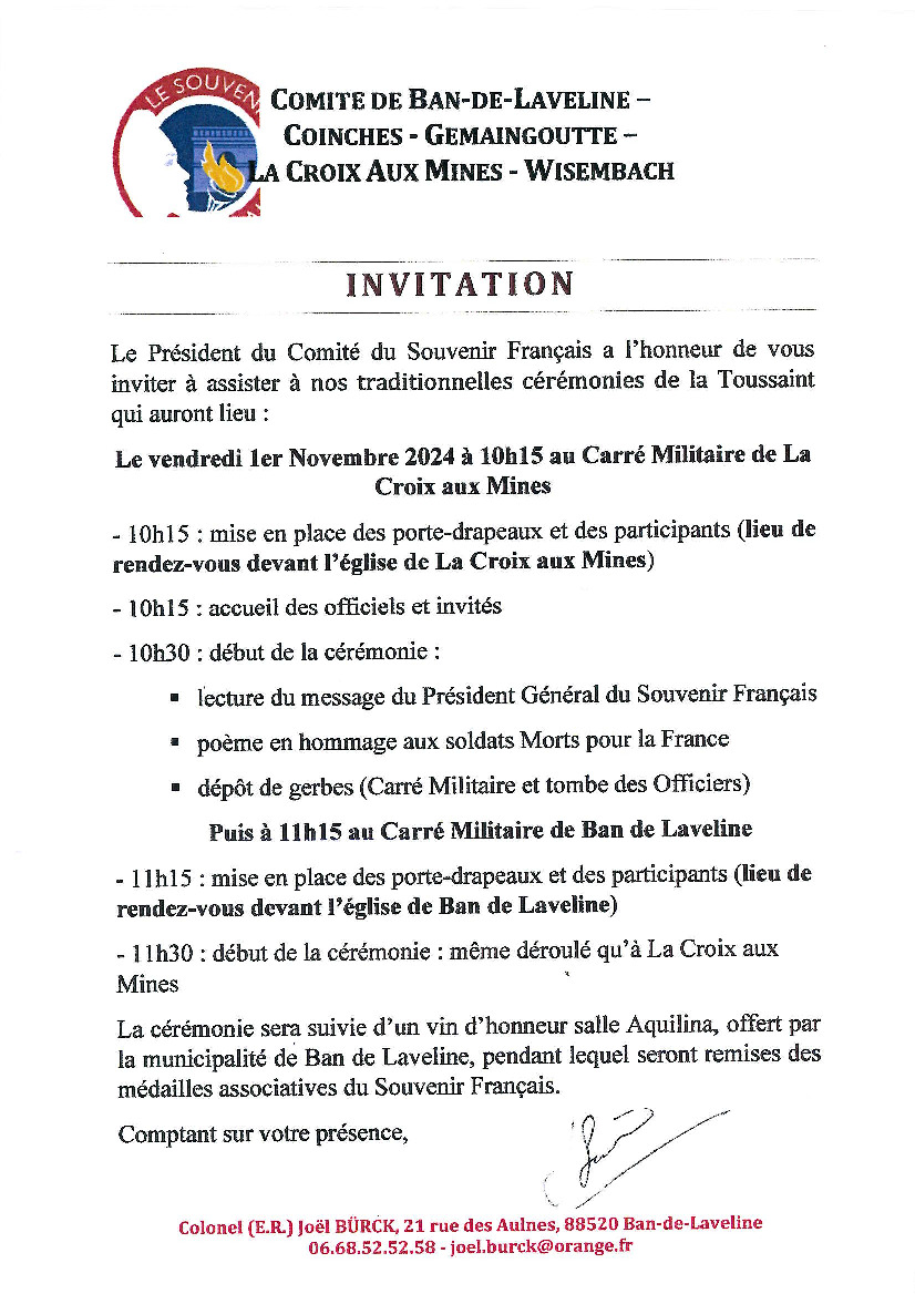 Invitation Comité du Souvenir Français