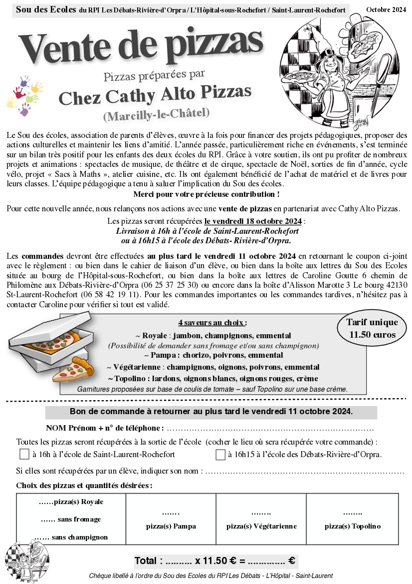 Vente de pizzas pour le sou des écoles