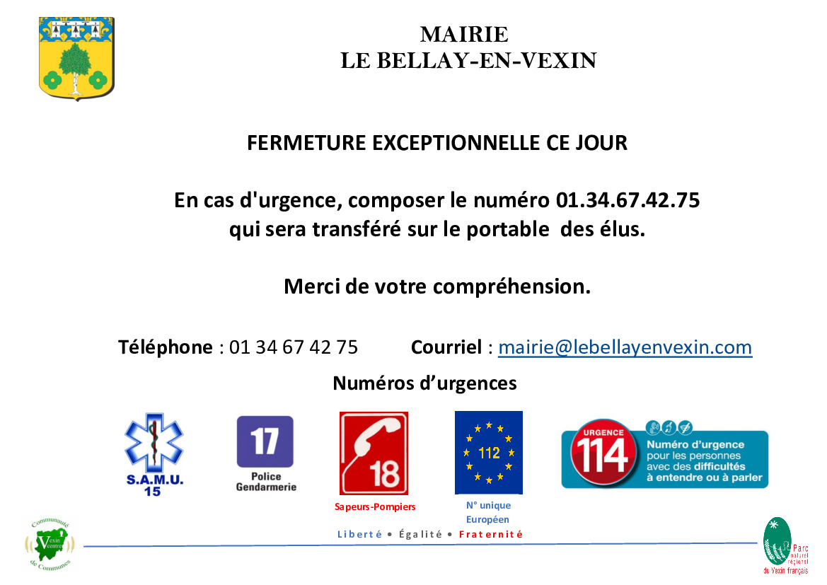 FERMETURE EXCEPTIONNELLE MAIRIE LUNDI 14 OCTOBRE