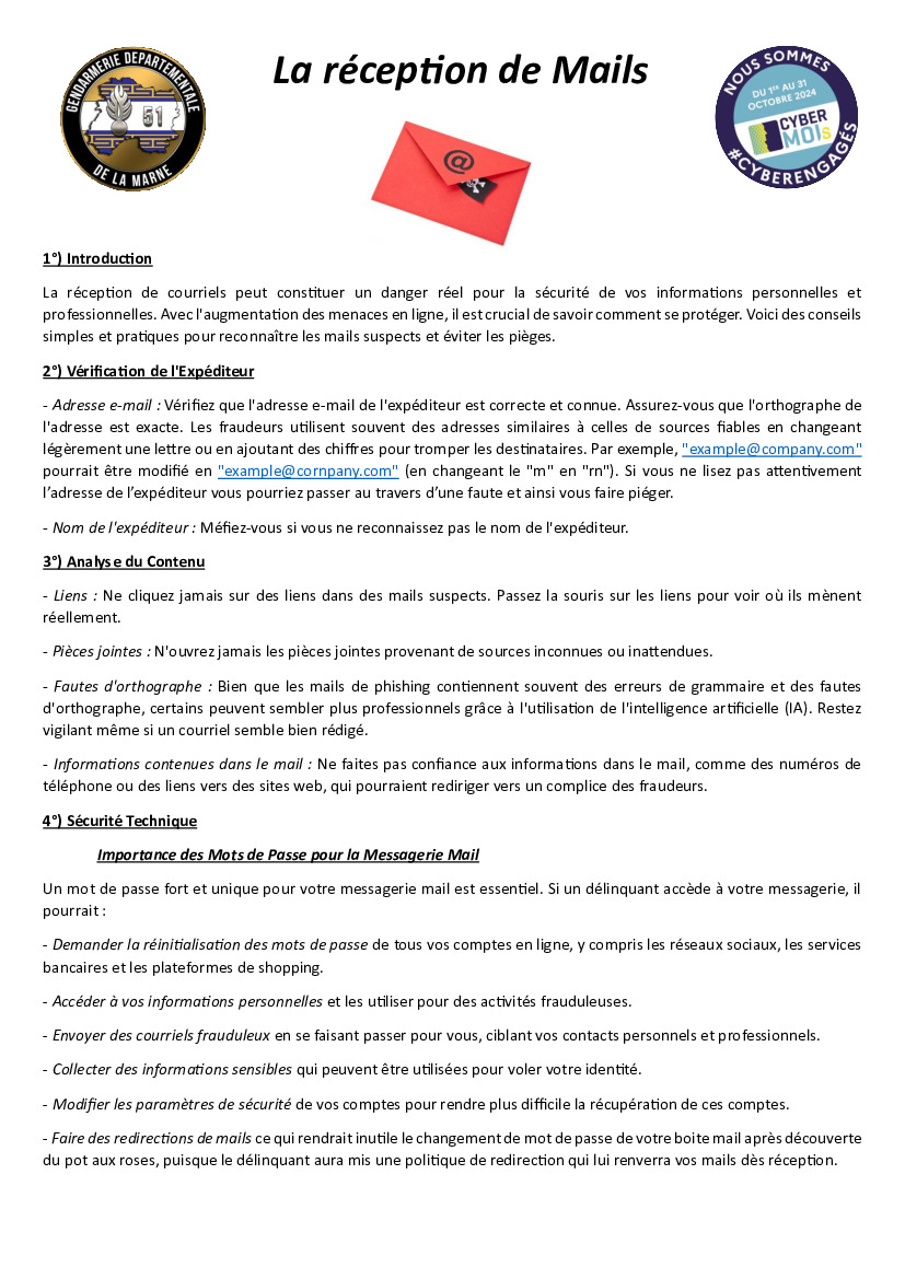 Message de la cellule cyber du Groupement de Gendarmerie