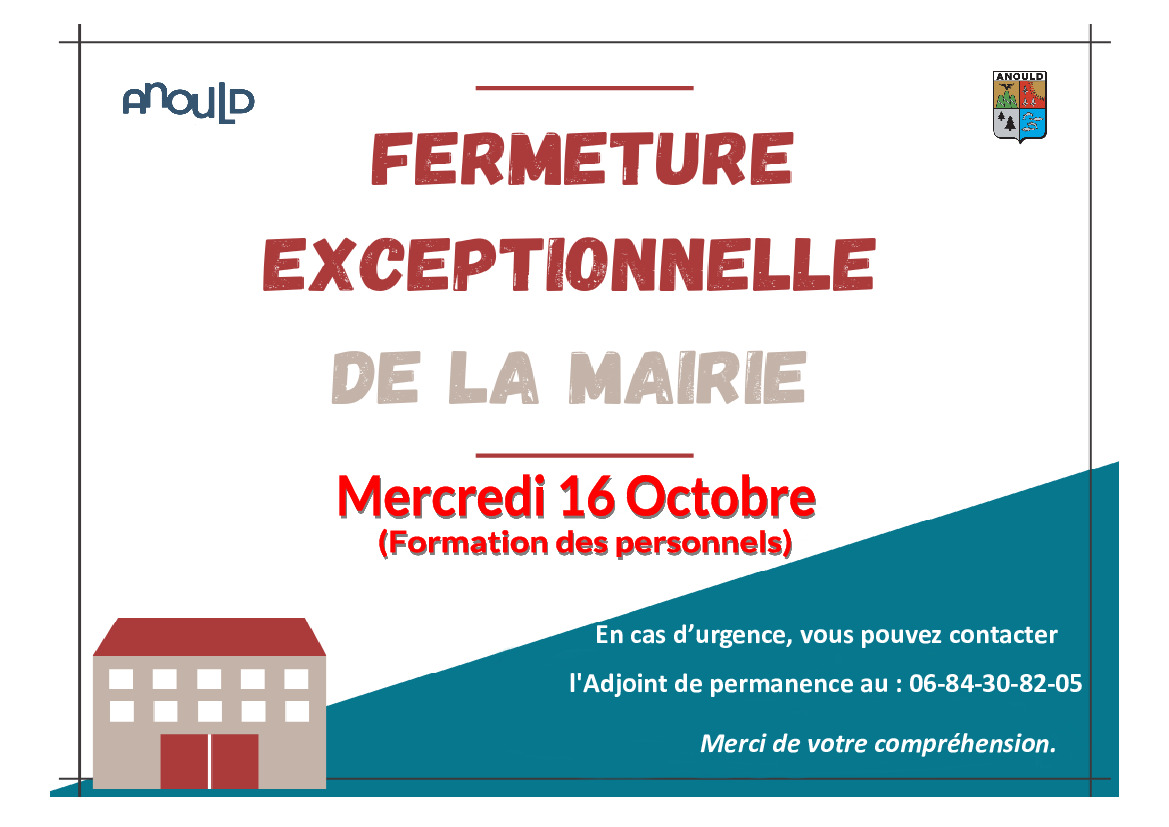 Fermeture exceptionnelle Mairie d'Anould