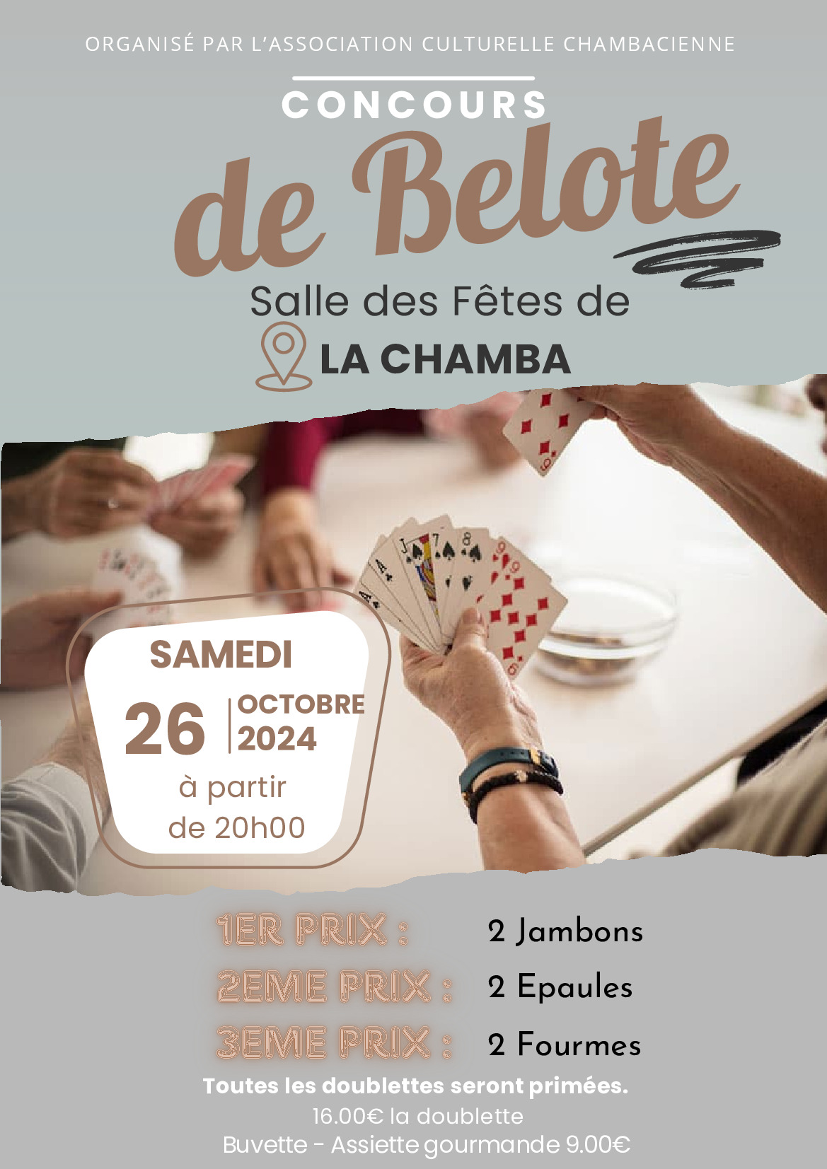 Concours de belote LA CHAMBA le 26 octobre