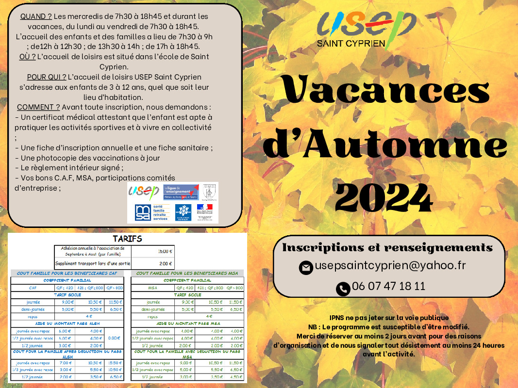 PROGRAMME VACANCES AUTOMNE 2024