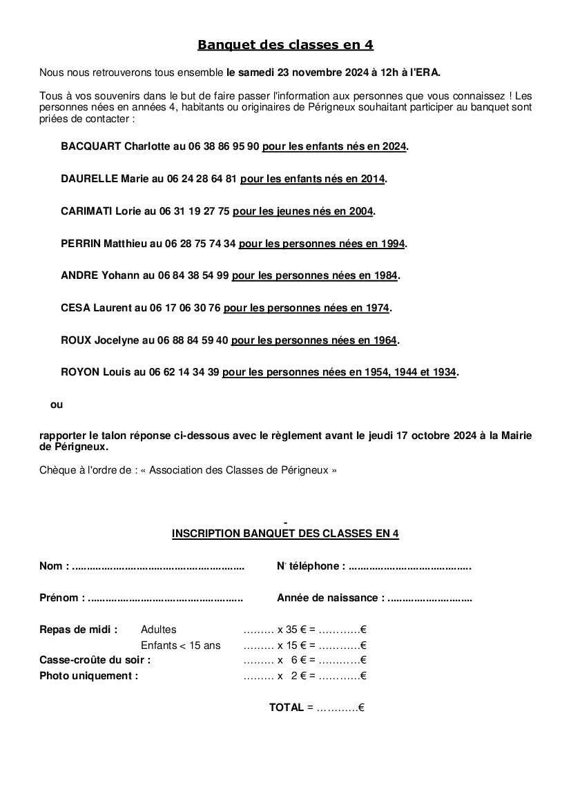 Banquet des classes en 4