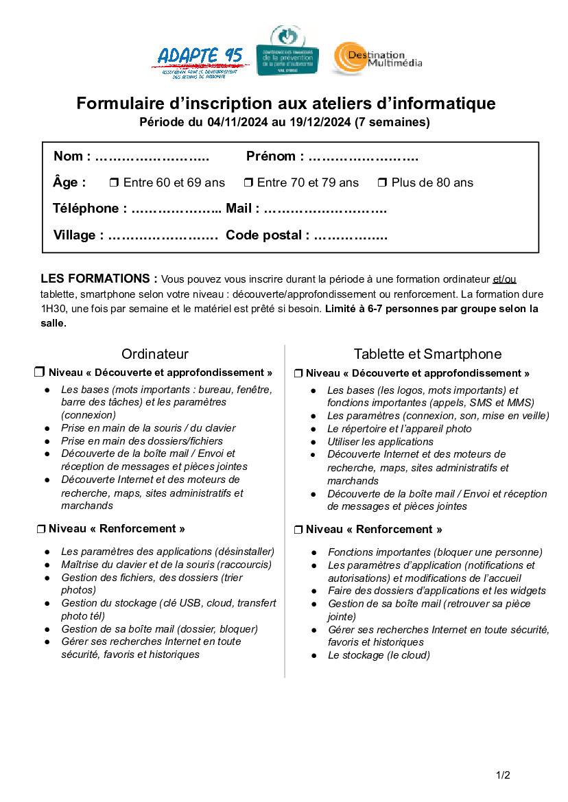 Reprise des ateliers d’informatique pour les 60 ans et plus