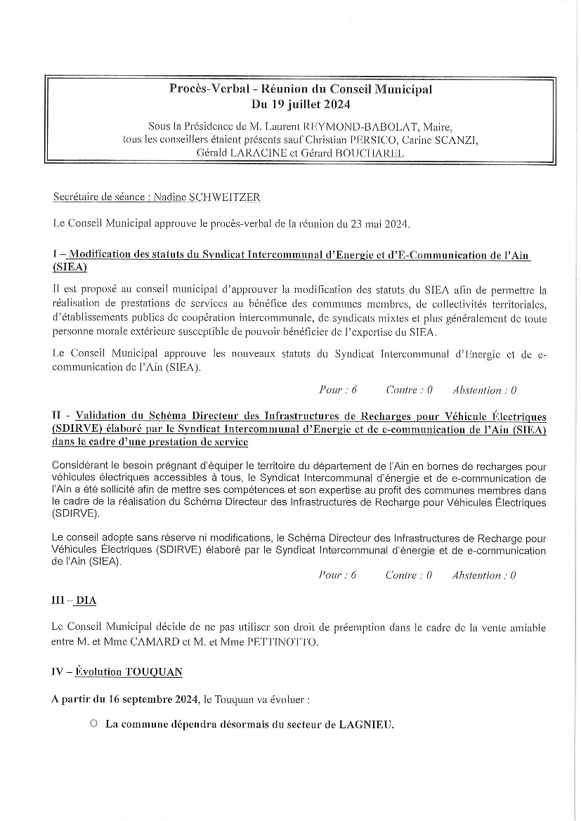 Conseil municipal - PV et liste des délibérations