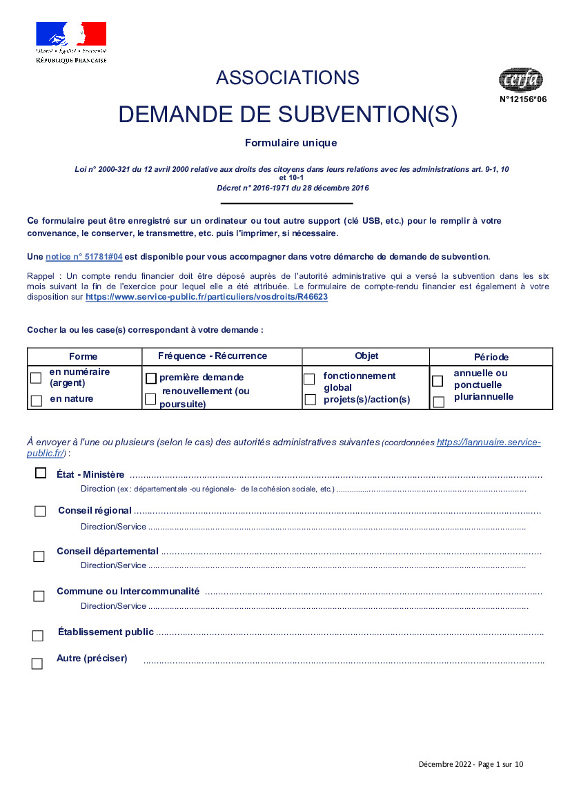 Associations : demande de subvention communale