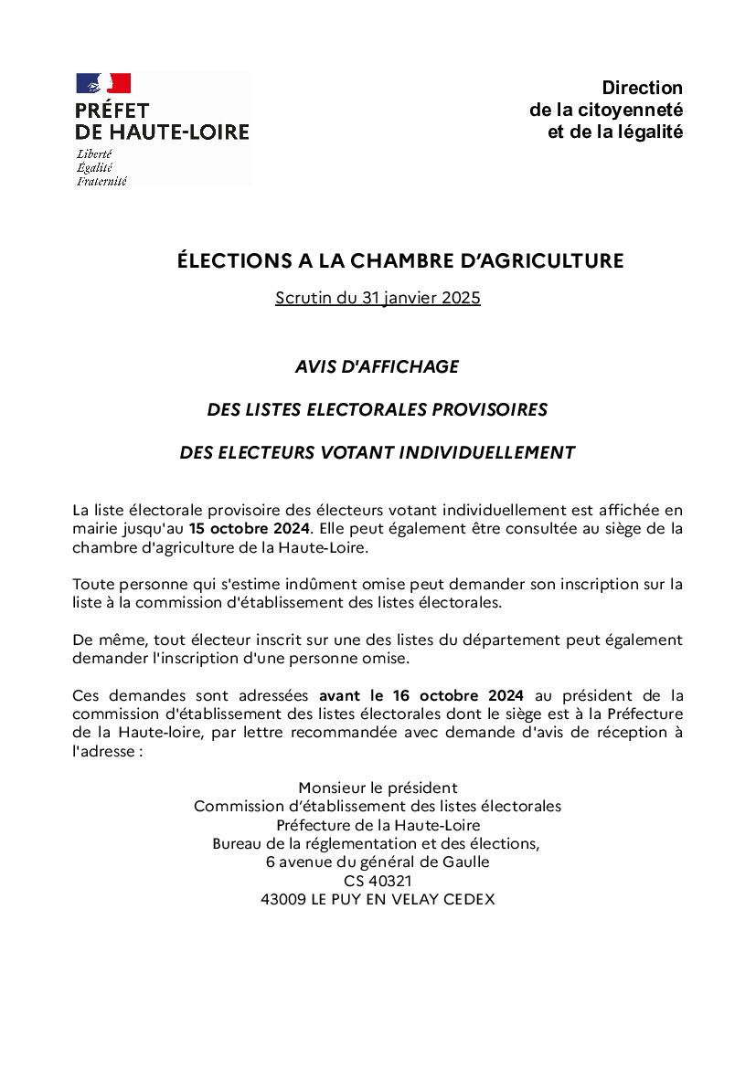 Elections des membres de la chambre d'agriculture