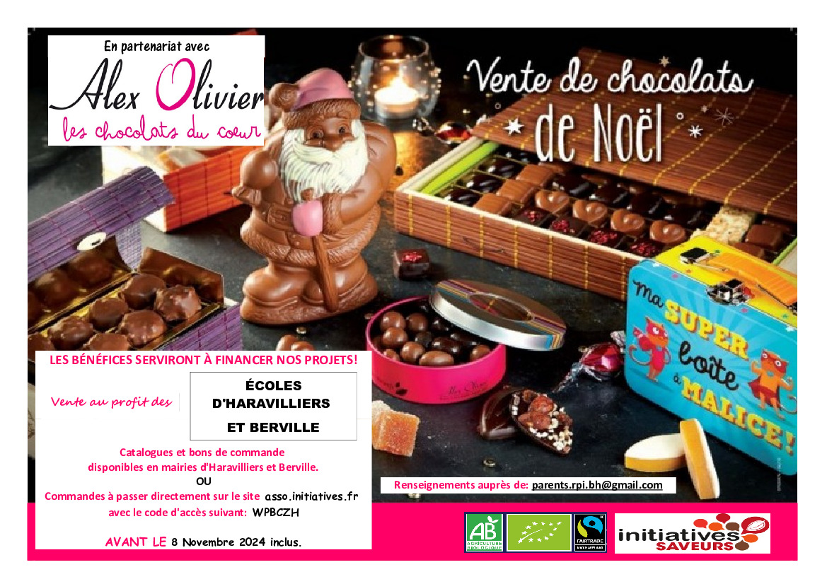 Vente de chocolats de Noël -APE Haravilliers et Berville-