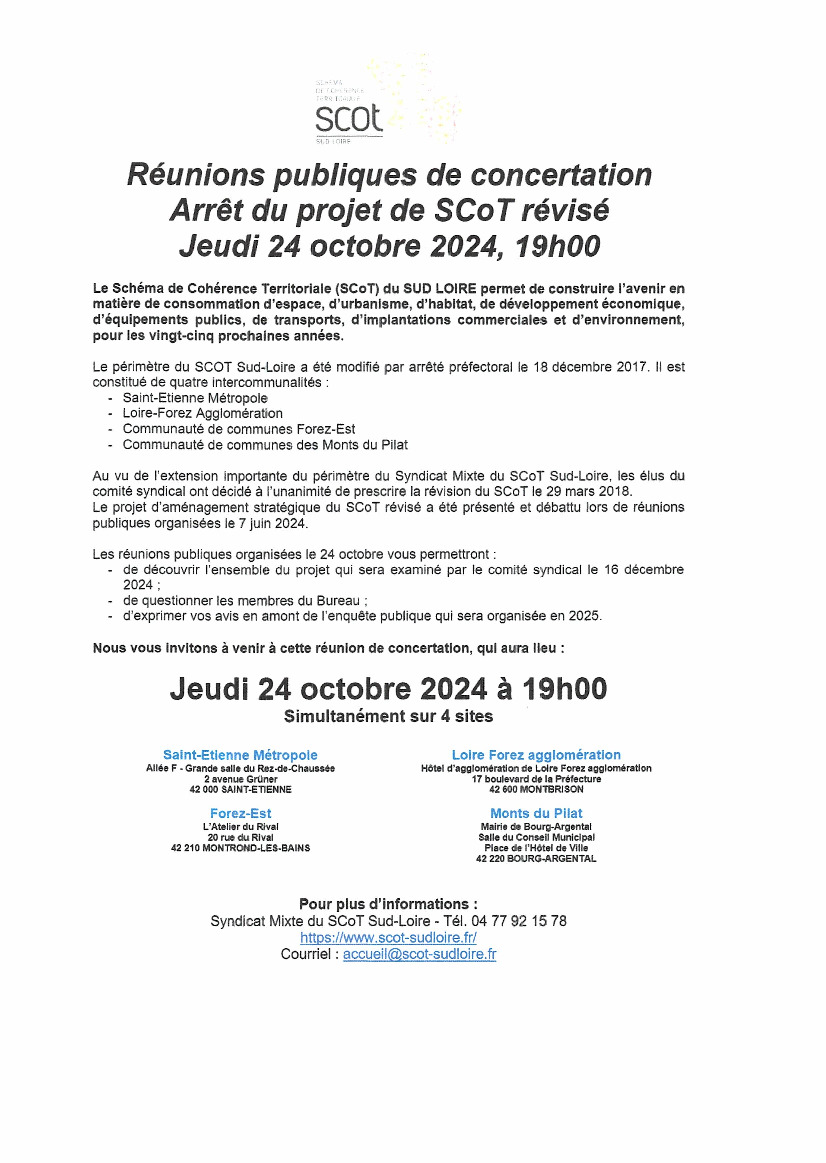 Réunion publique - Arrêt du projet SCOT