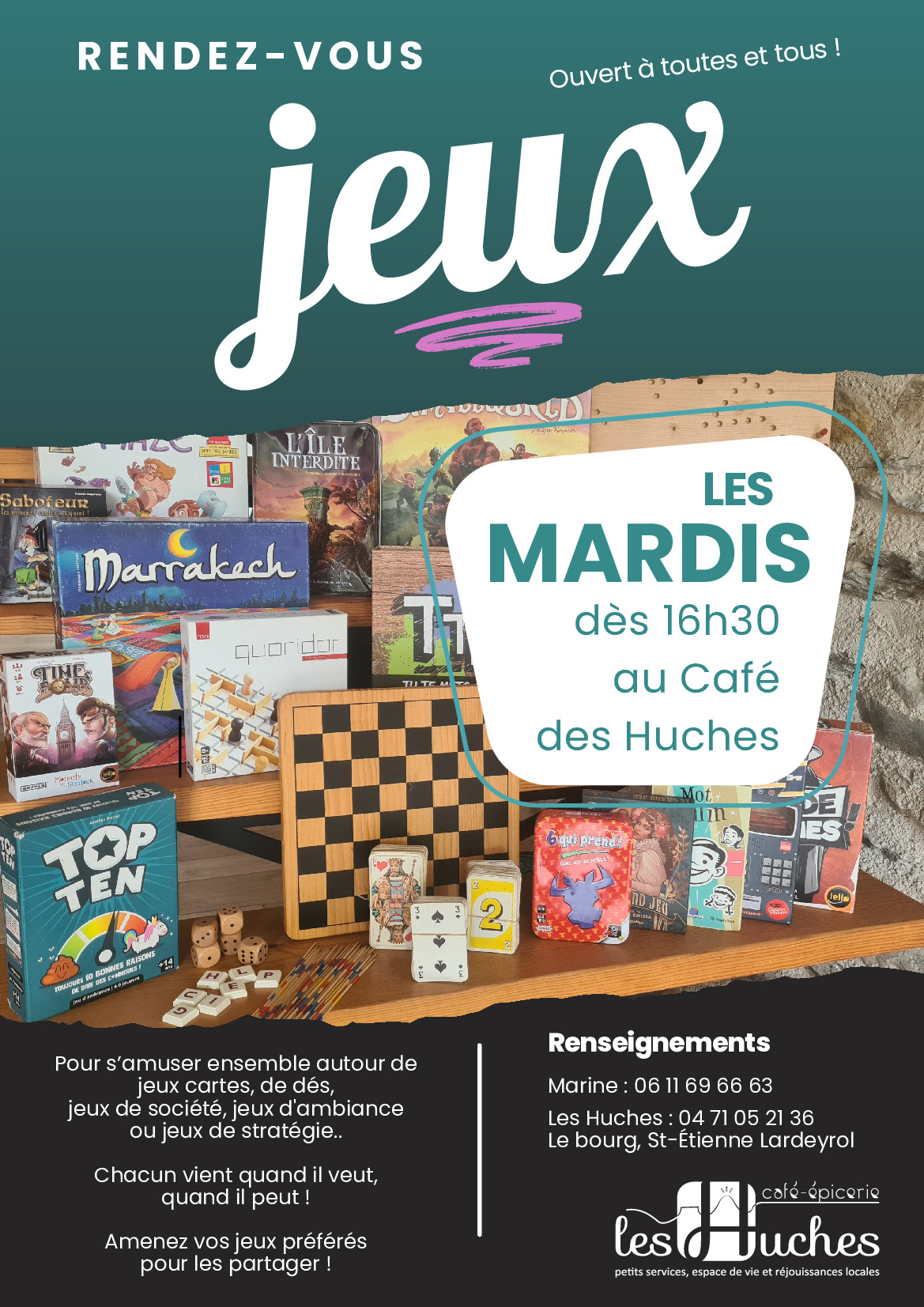 JEUX de société/belote au café des Huches chaque mardi