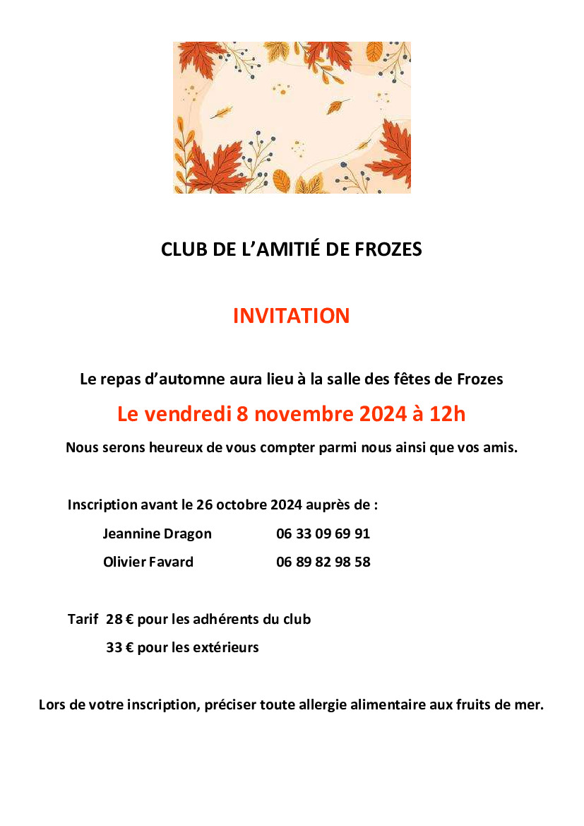 Repas du Club de l'Amitié de Frozes