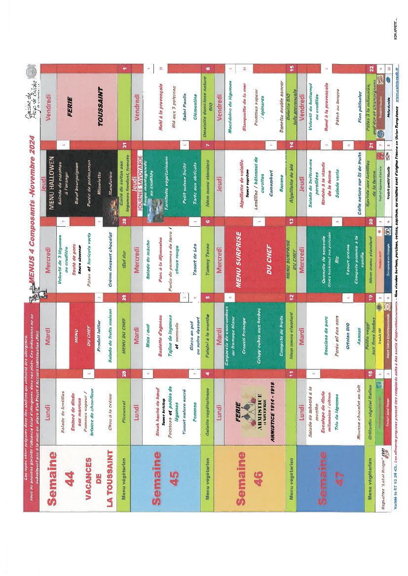 MENUS CANTINE - NOVEMBRE 2024