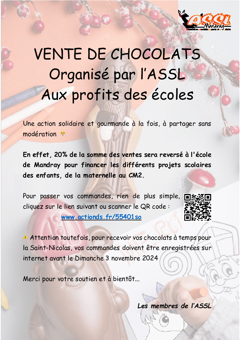 Message de l'ASSL : Vente de Chocolats