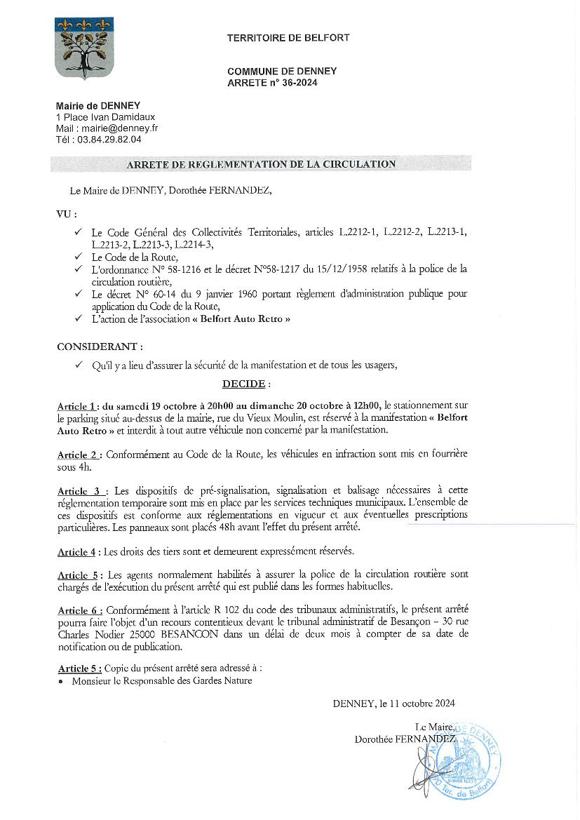 Arrêté réglementant le stationnement sur le Parking communal