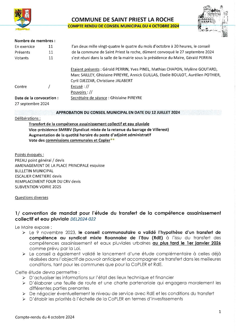 Compte rendu du conseil municipal du 04 octobre 2024