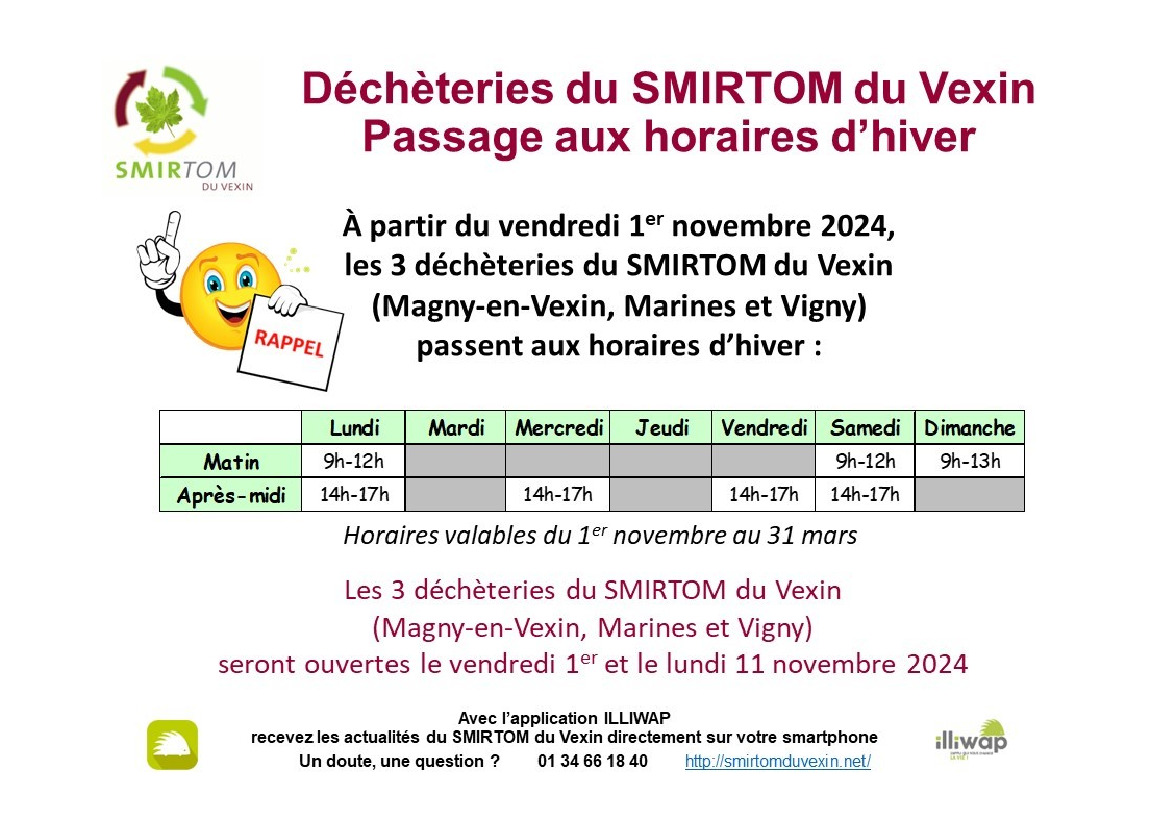 SMIRTOM : horaires d'hiver