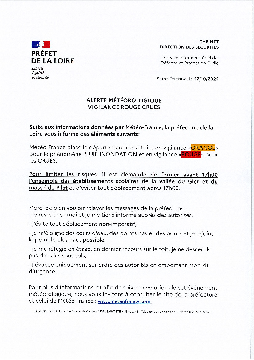 ALERTE METEOROLOGIQUE vigilance ROUGE  CRUES