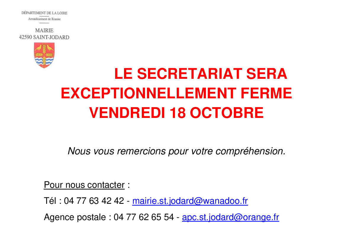 FERMETURE EXCEPTIONNELLE DE LA MAIRIE