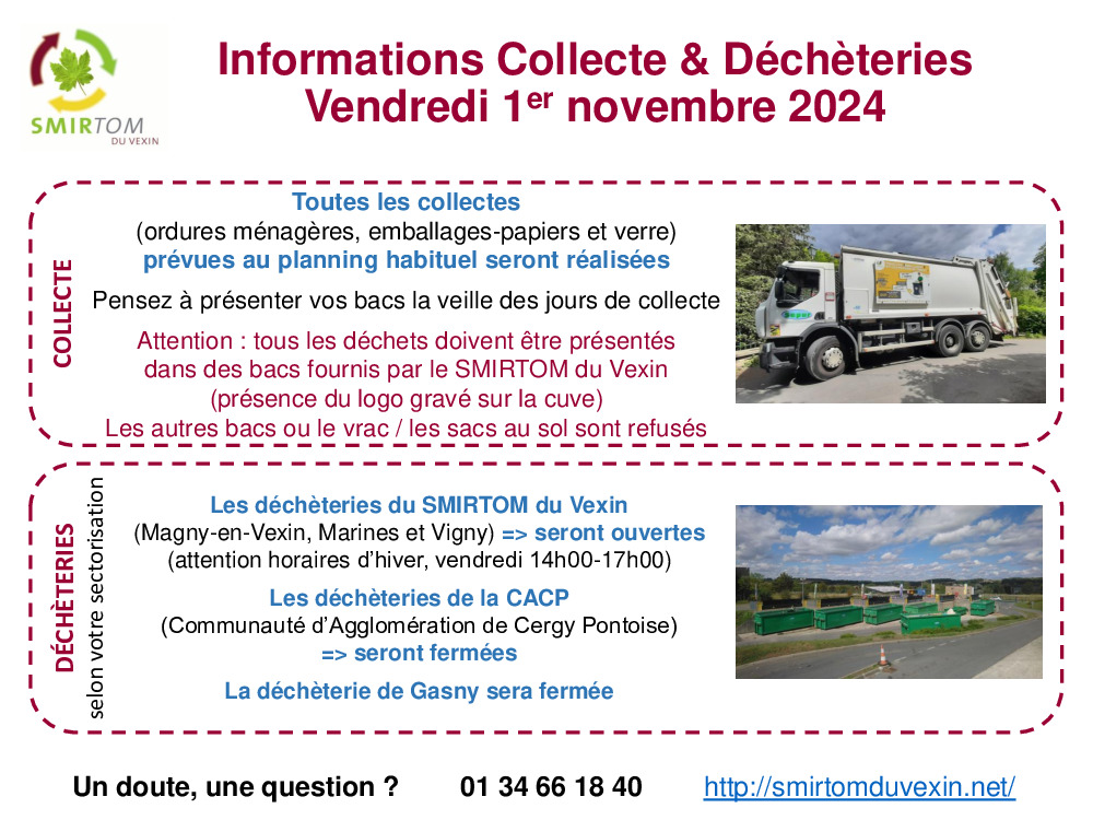 SMIRTOM du Vexin - Informations 1er novembre 2024