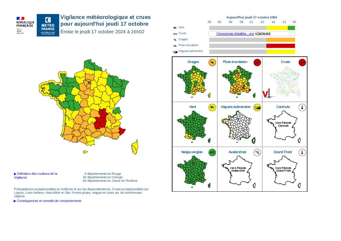 Intempéries passage en vigilance rouge jusqu'au 18 octobre