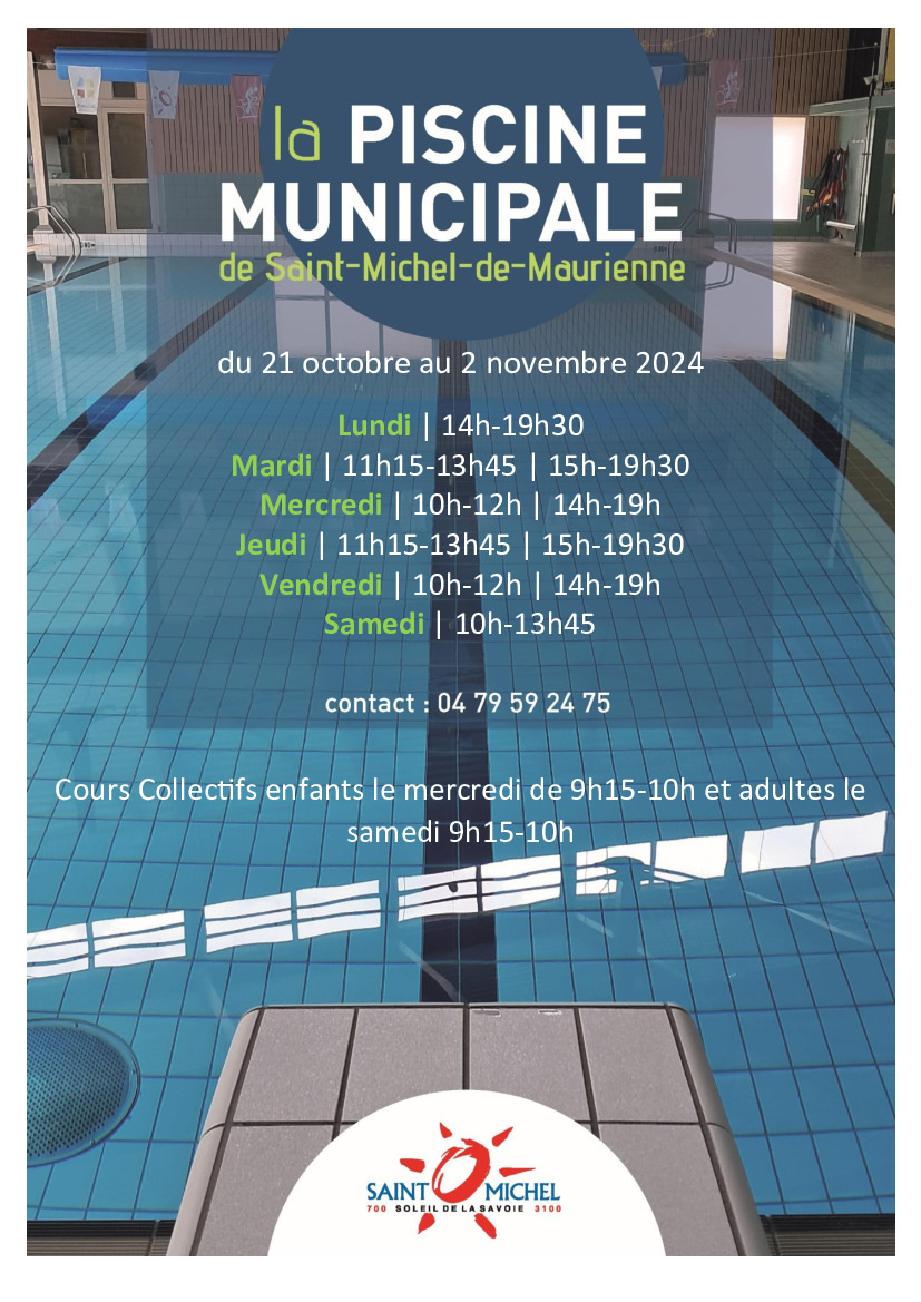 Horaires piscine vacances de Toussaint