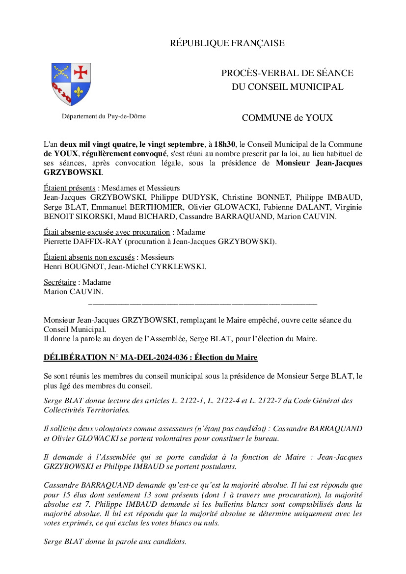 PV du dernier Conseil Municipal