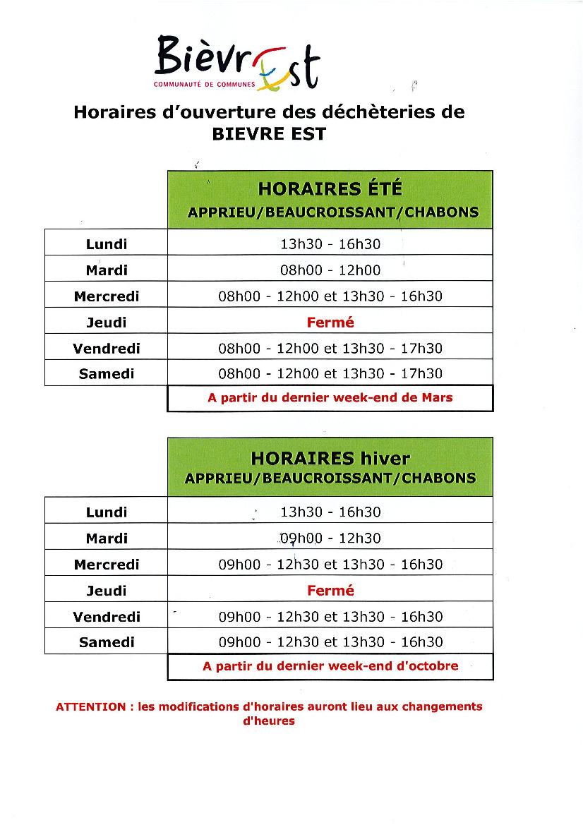 Changement d'horaires des déchèteries