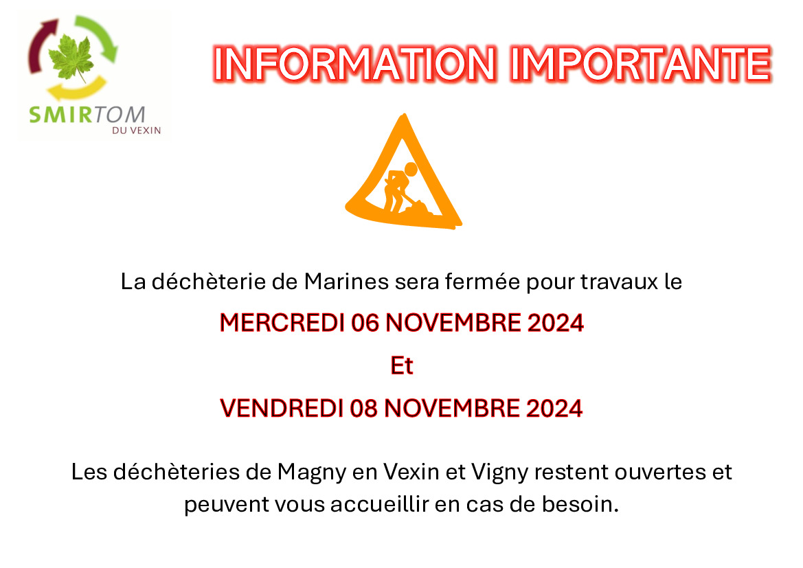 SMIRTOM FERMETURE POUR TRAVAUX 6 ET 8 NOVEMBRE