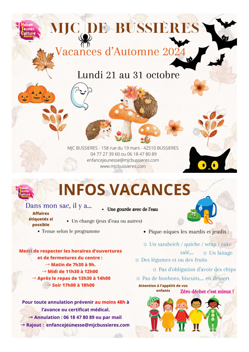 Programme vacances d'automne-MJC Bussières