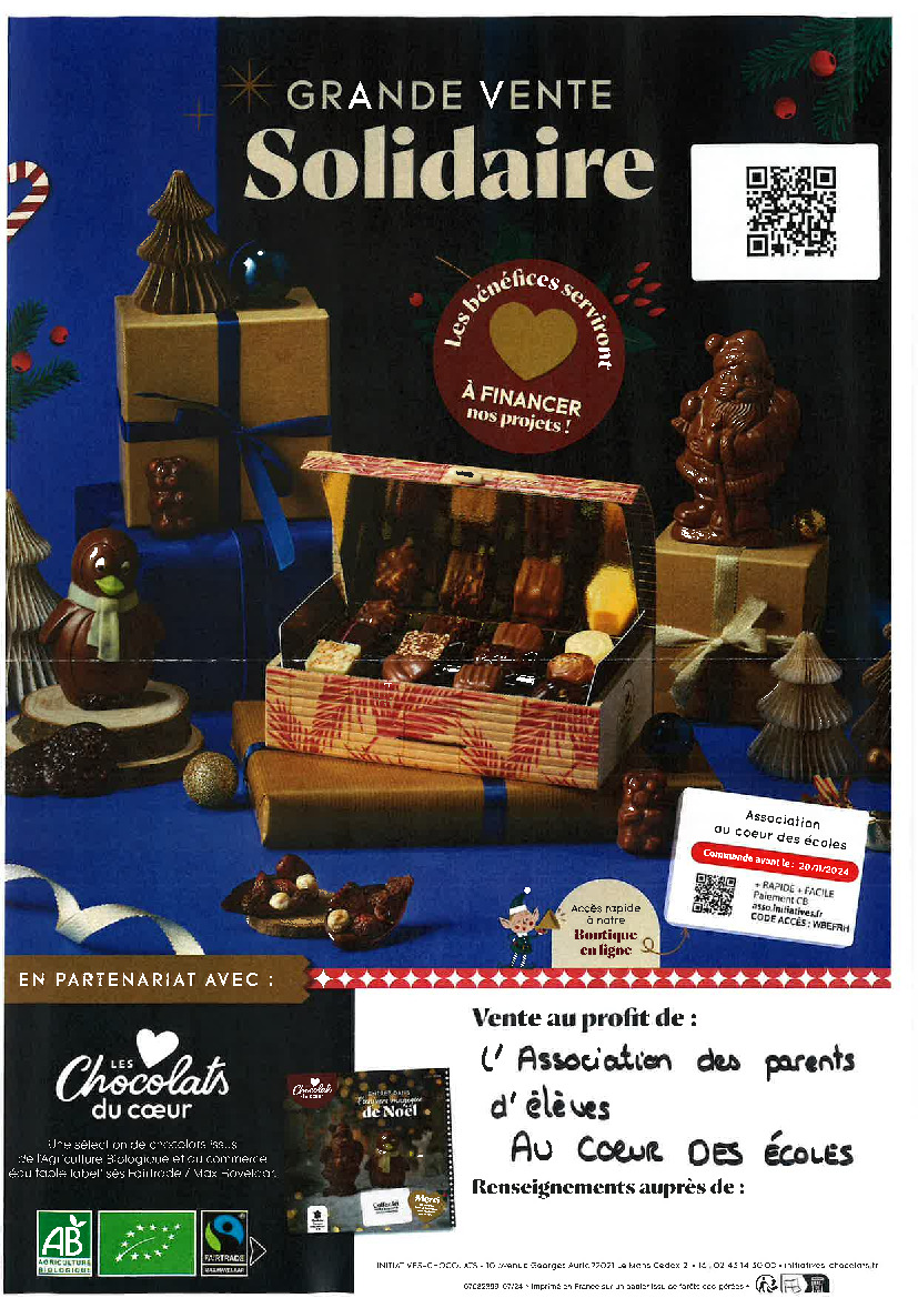 Vente de chocolats au profit des écoles