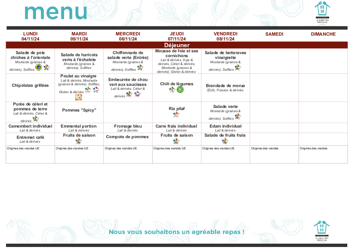 Menu cantine novembre 24