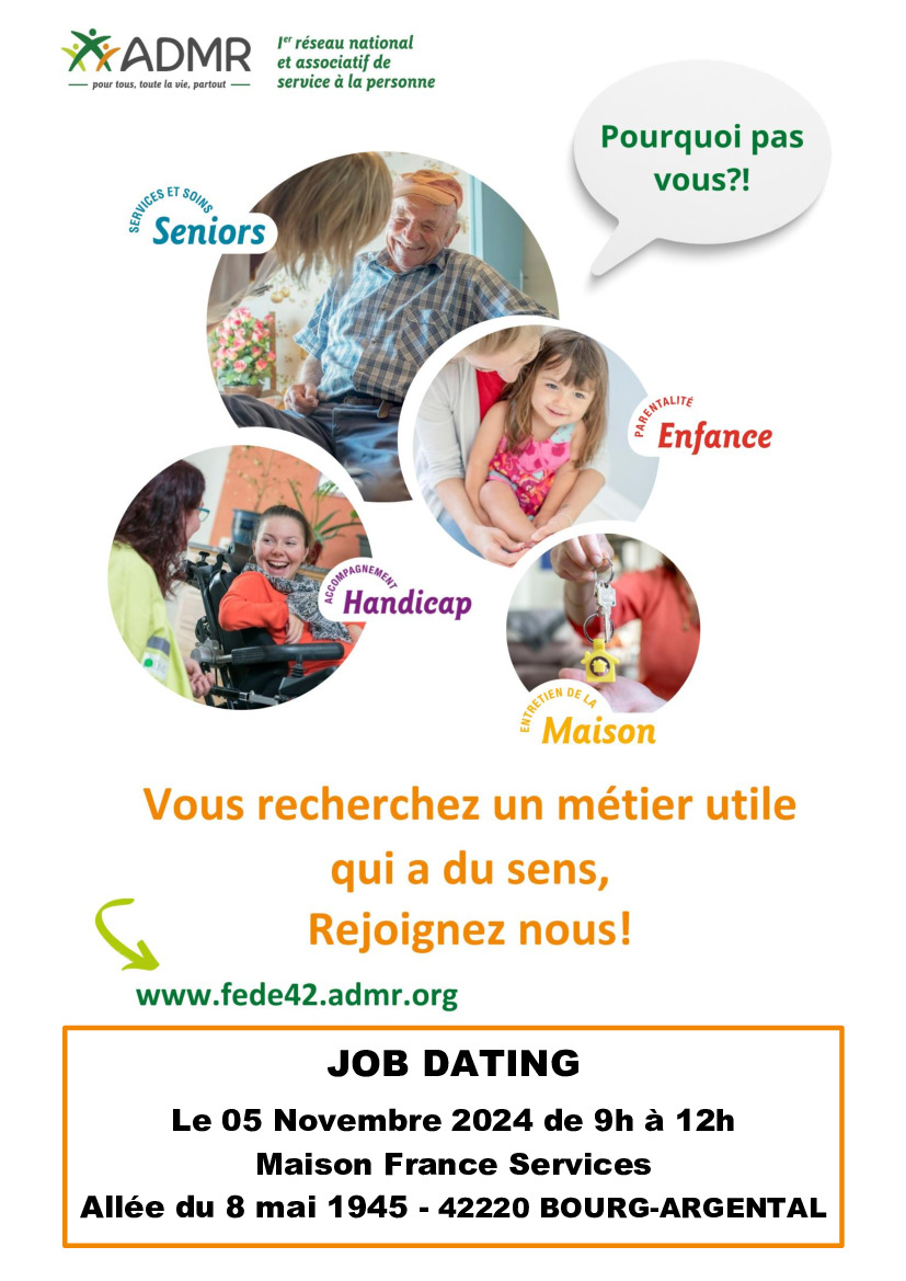 L'ADMR DES 3 VALLEES RECRUTE :  RENDEZ VOUS LE 5 NOVEMBRE