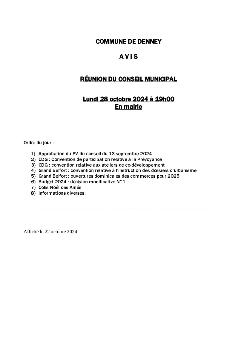 Conseil municipal le 28 octobre 2024