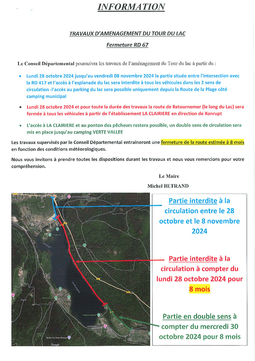 Travaux d'aménagement du tour du lac : Fermeture de la RD67