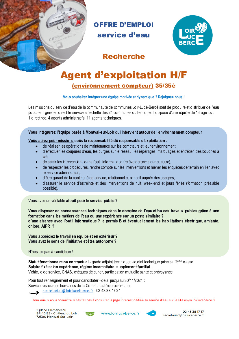 Avis de recrutement - Agent d'exploitation compteurs