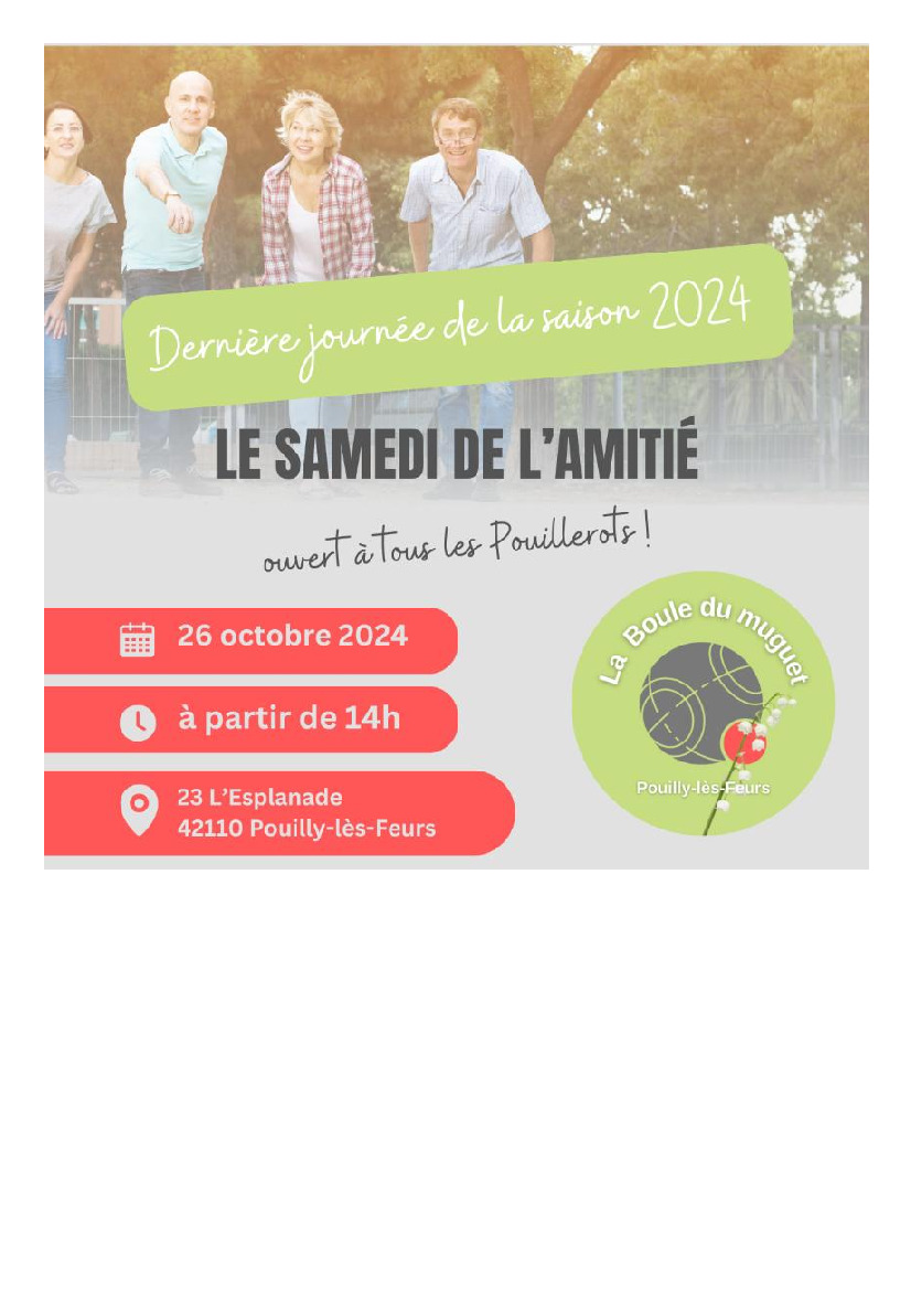 Samedi de l'amitié - 26 octobre 2024